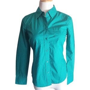Boden Green and White Polka Dot Button Up Blouse Womens 4P